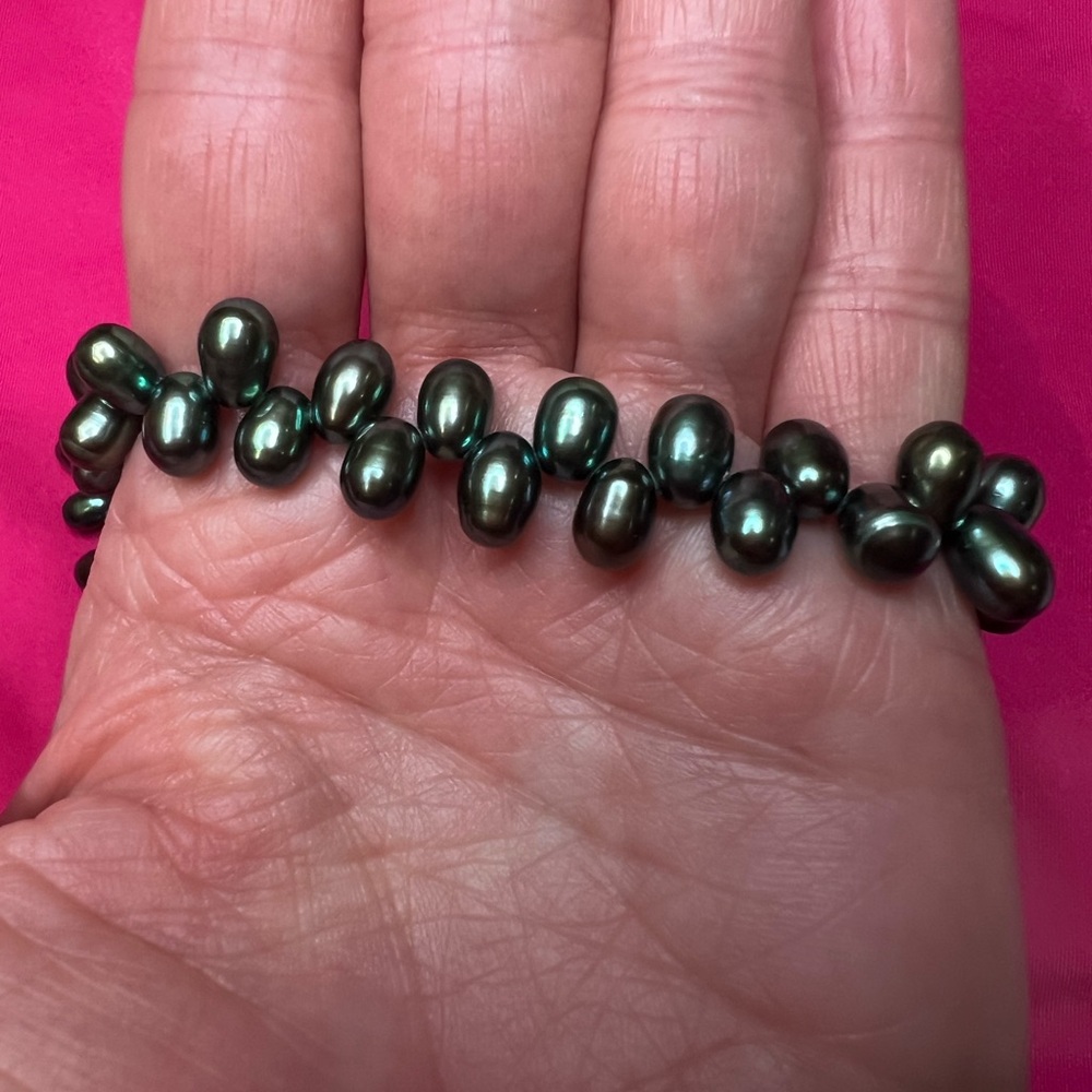 Vintage genuine pearl Peacock Green necklace 16 inch - Picture 7 of 12
